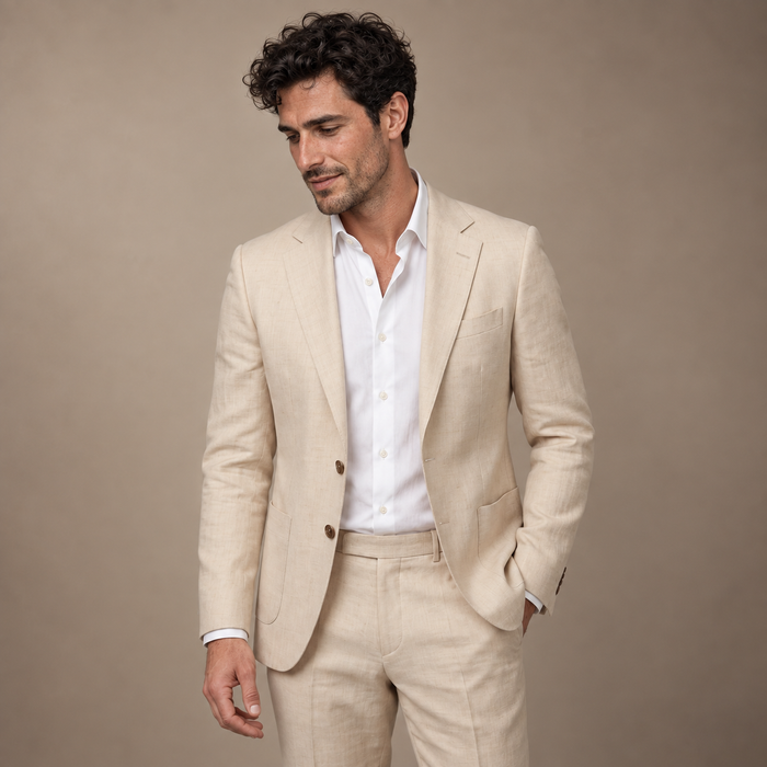 Men's Linen Slim-Fit Suit for Summer Weddings and Events