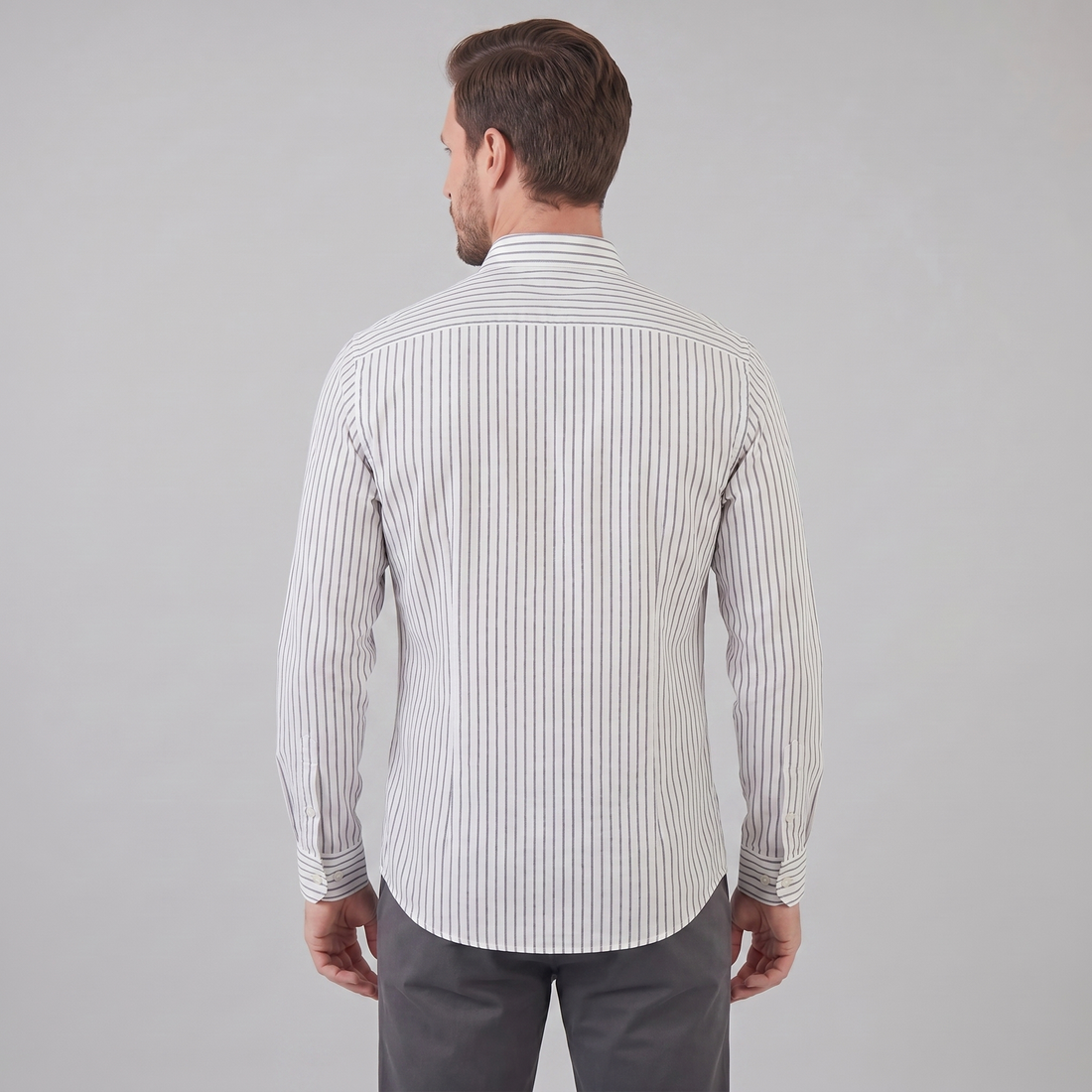 Men's Linen Vertical Stripe Dress Shirt