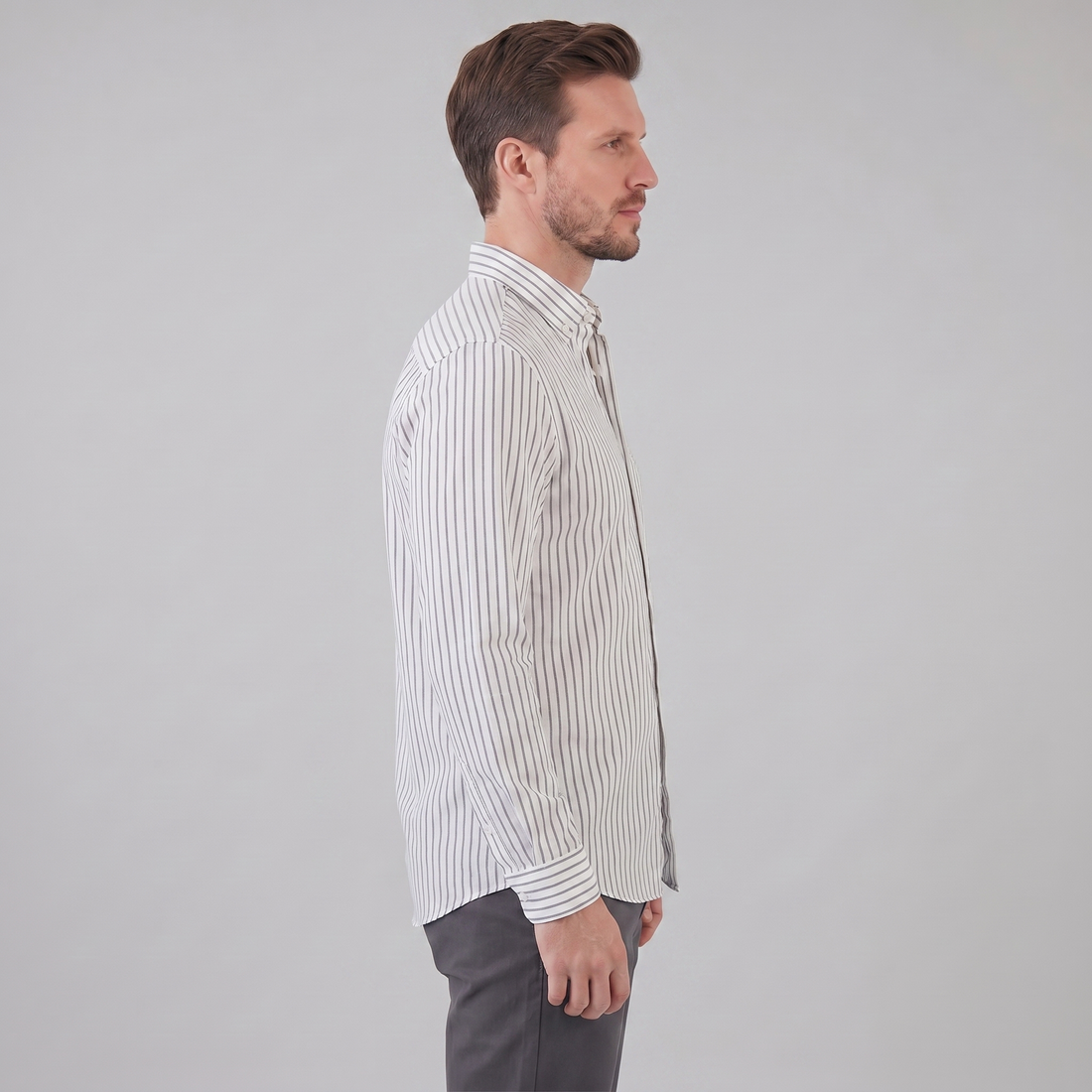 Men's Linen Vertical Stripe Dress Shirt