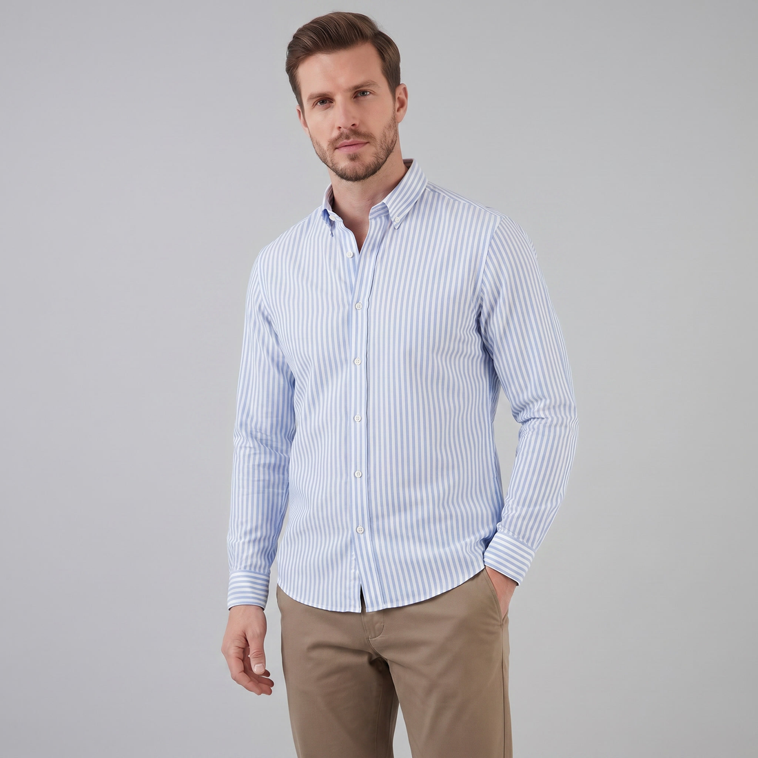 Men's Linen Vertical Stripe Dress Shirt