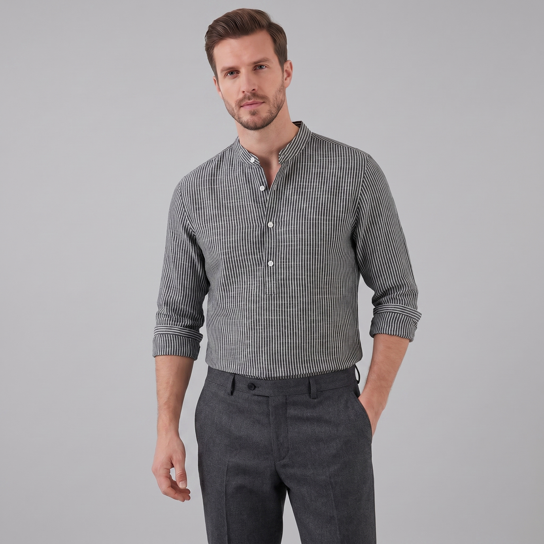 Men's Long Sleeve Striped Henley Shirt