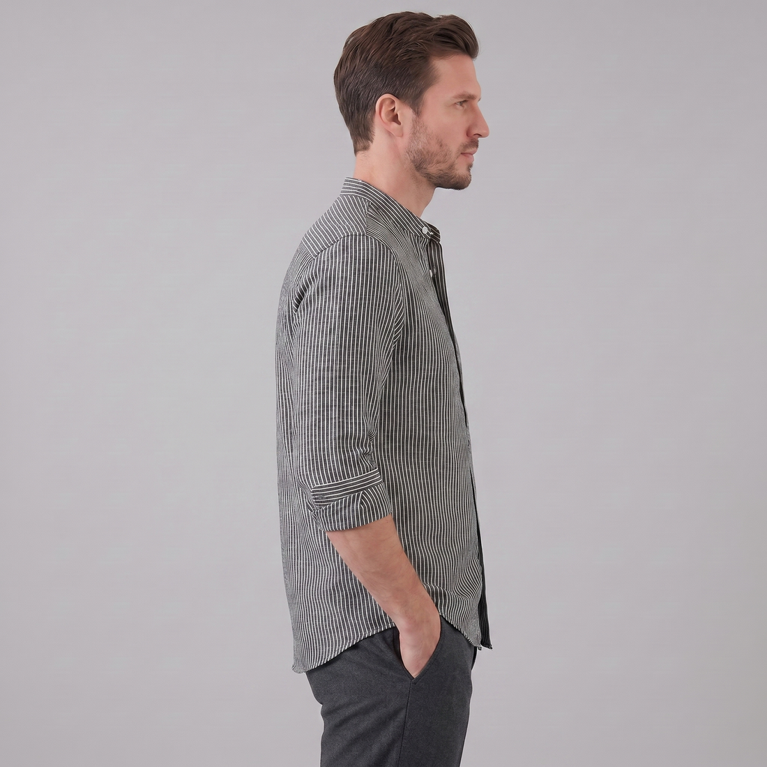 Men's Long Sleeve Striped Henley Shirt