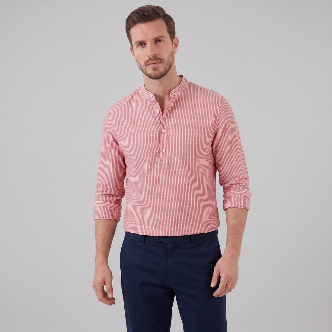 Men's Long Sleeve Striped Henley Shirt