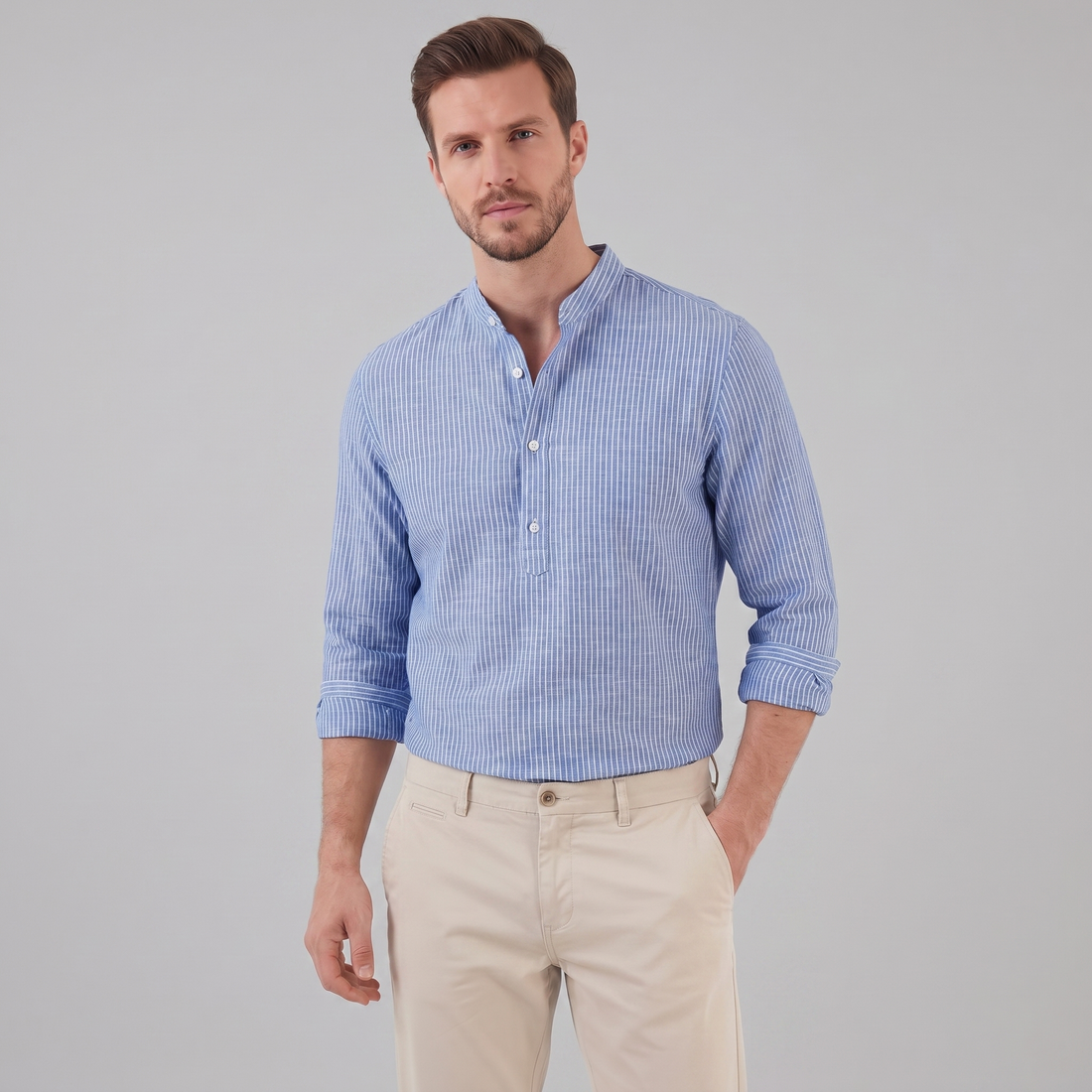 Men's Long Sleeve Striped Henley Shirt