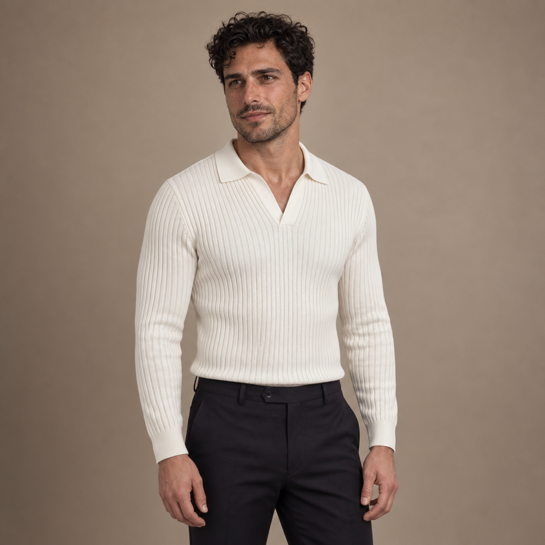 Men's Long Sleeved V-Neck Polo Shirt