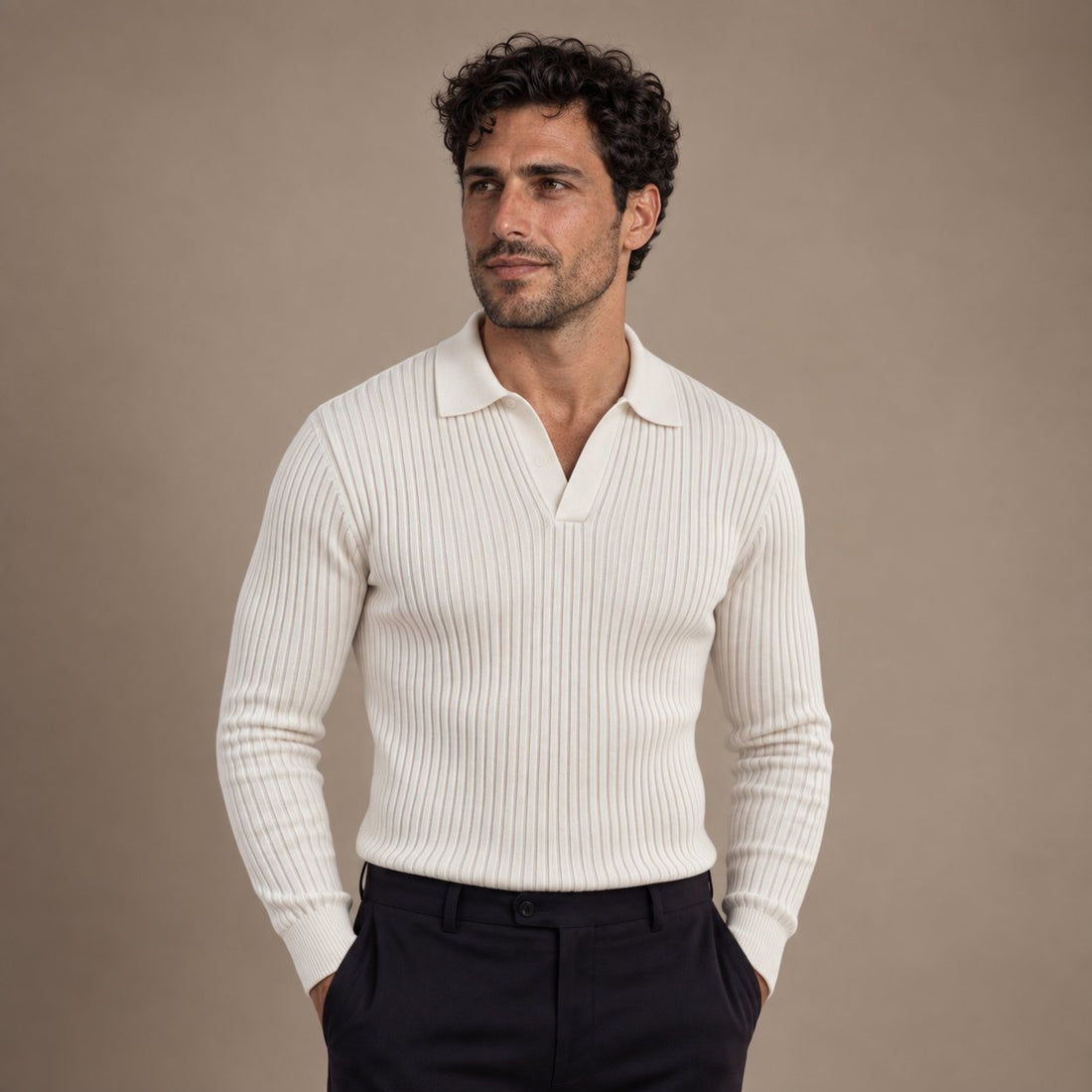 Men's Long Sleeved V-Neck Polo Shirt