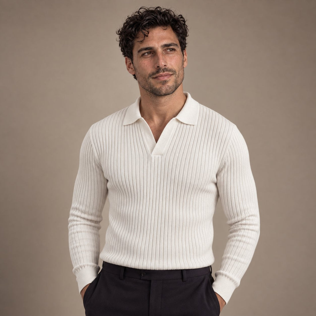 Men's Long Sleeved V-Neck Polo Shirt