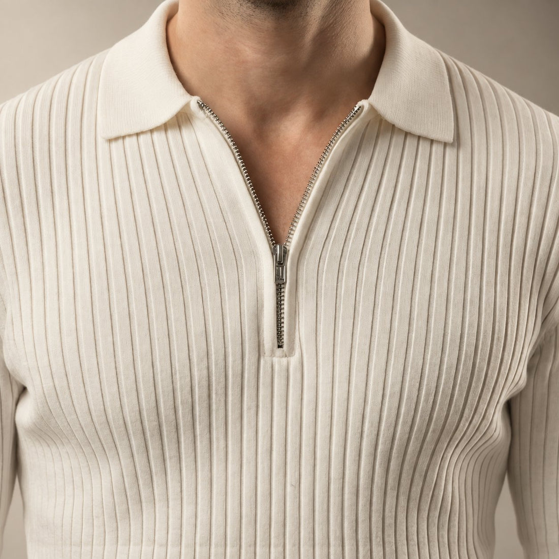 Men's Long Sleeved Zipper Polo Sweater