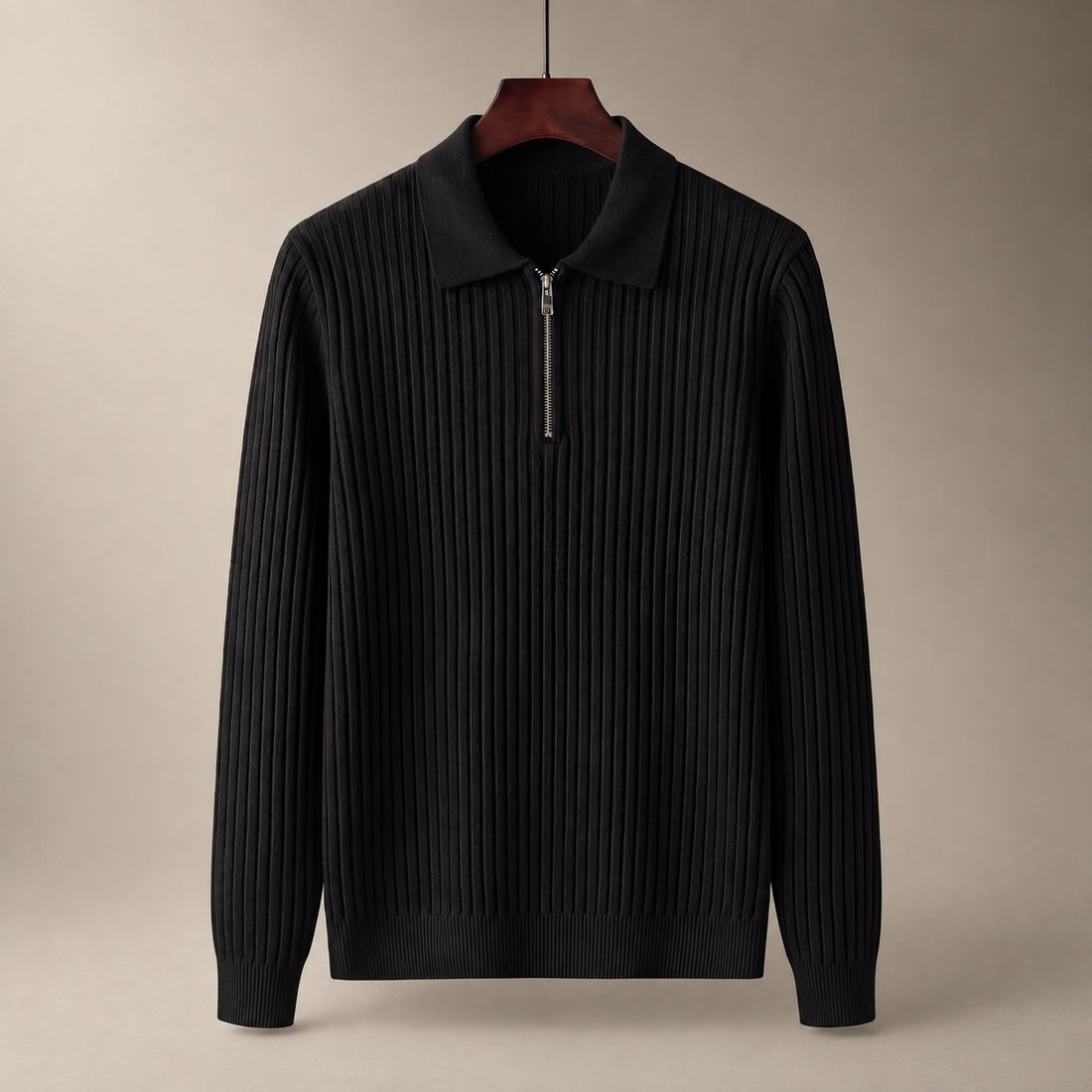 Men's Long Sleeved Zipper Polo Sweater