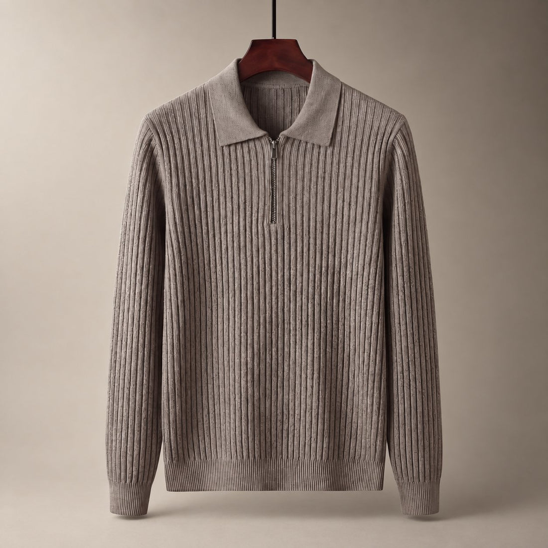 Men's Long Sleeved Zipper Polo Sweater
