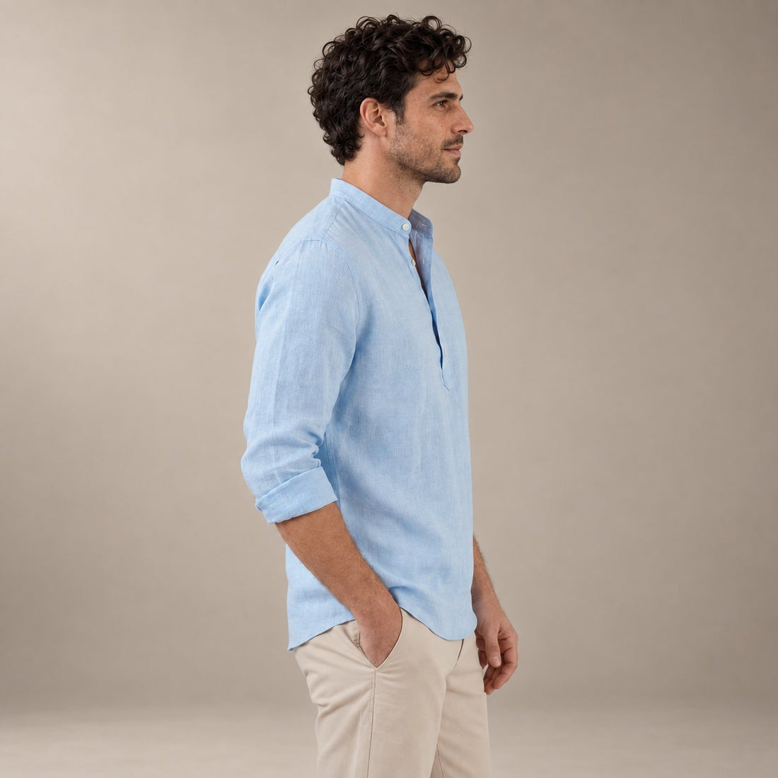 Men's Loose-Fit Henley Collar Shirt