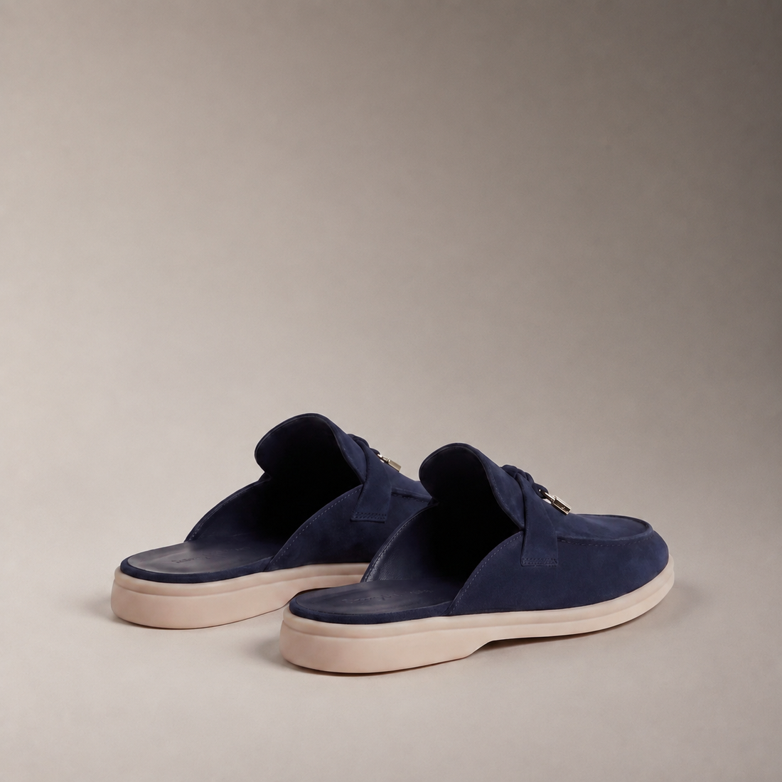 Men's Navy Suede Metal Buckle Loafer Mules