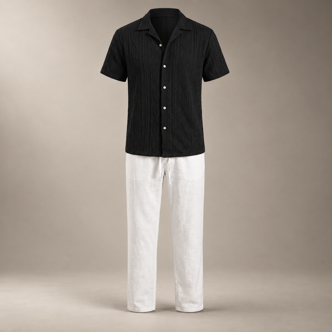 Men's Open-Knit Shirt and Trousers Set
