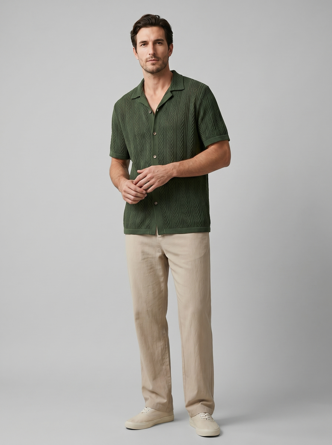 Men's Open-Knit Shirt and Trousers Set