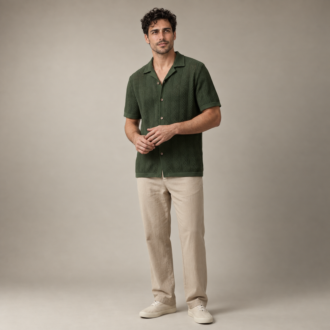Men's Open-Knit Shirt and Trousers Set