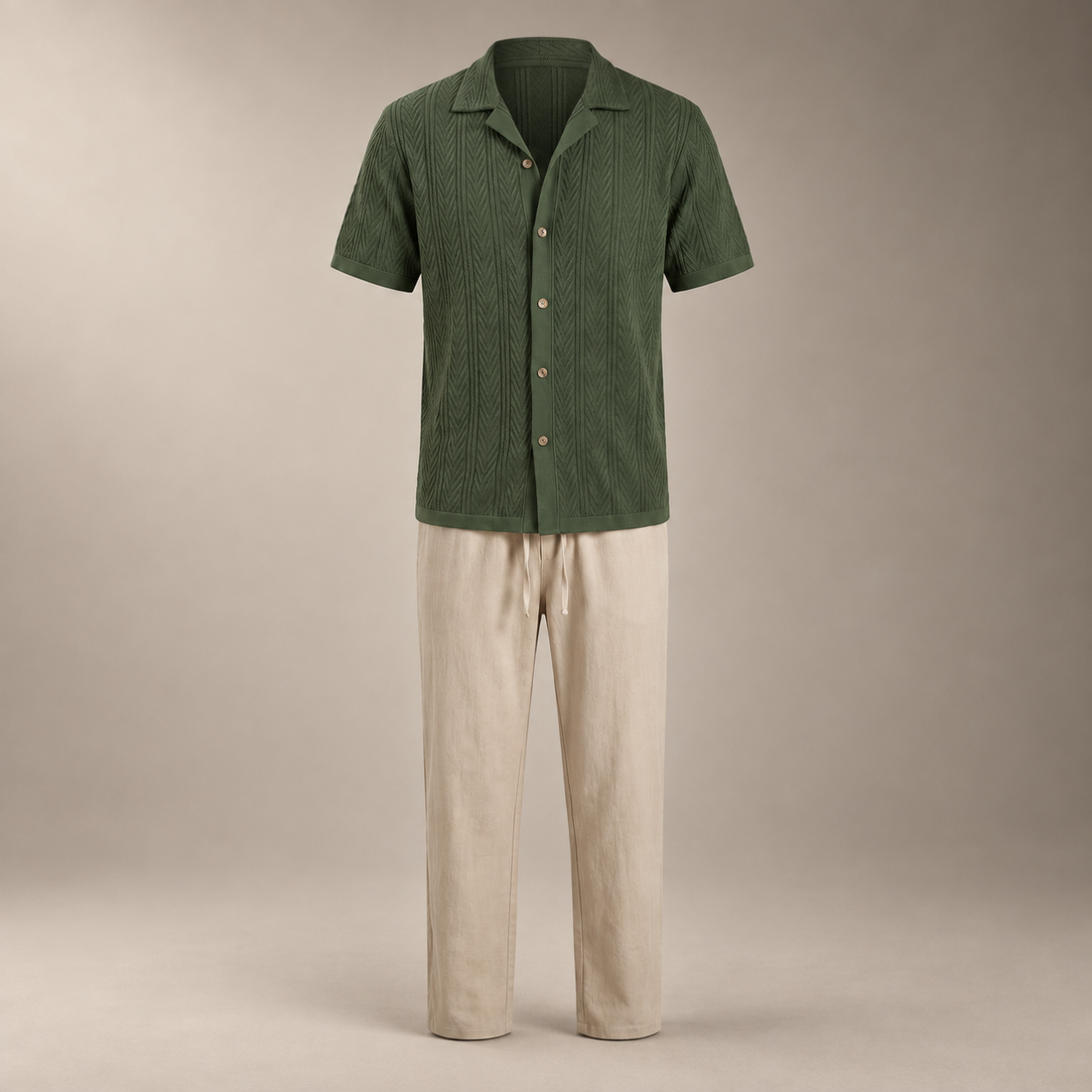 Men's Open-Knit Shirt and Trousers Set