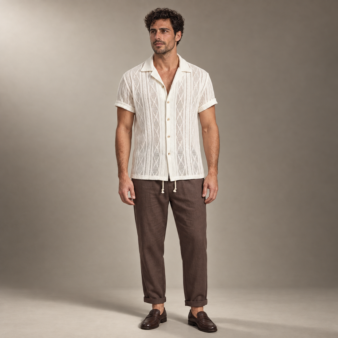 Men's Open-Knit Shirt and Trousers Set