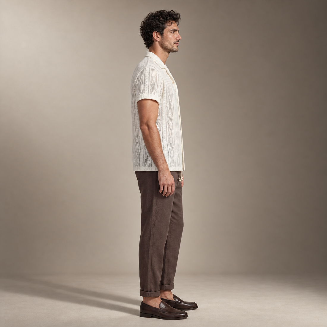 Men's Open-Knit Shirt and Trousers Set