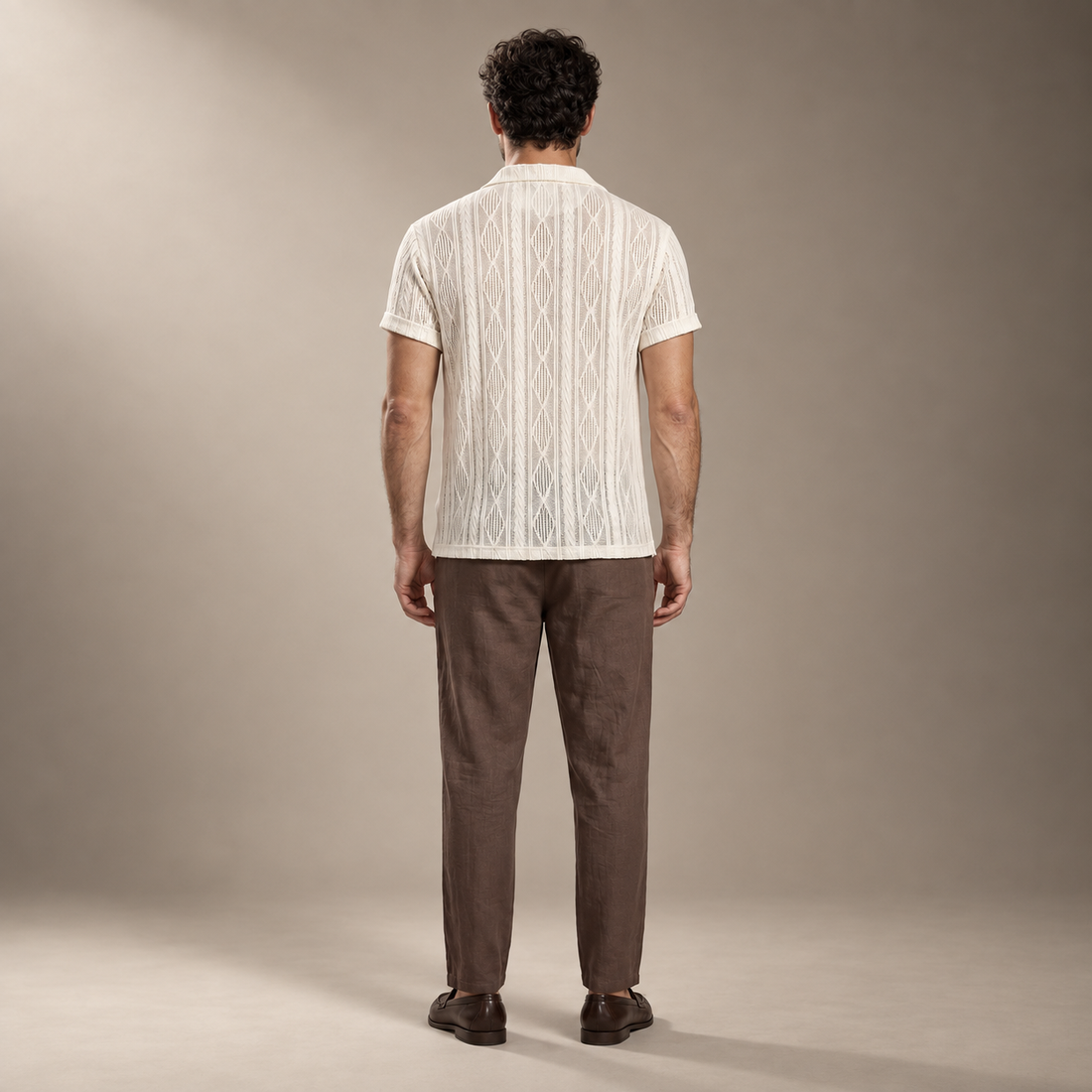 Men's Open-Knit Shirt and Trousers Set