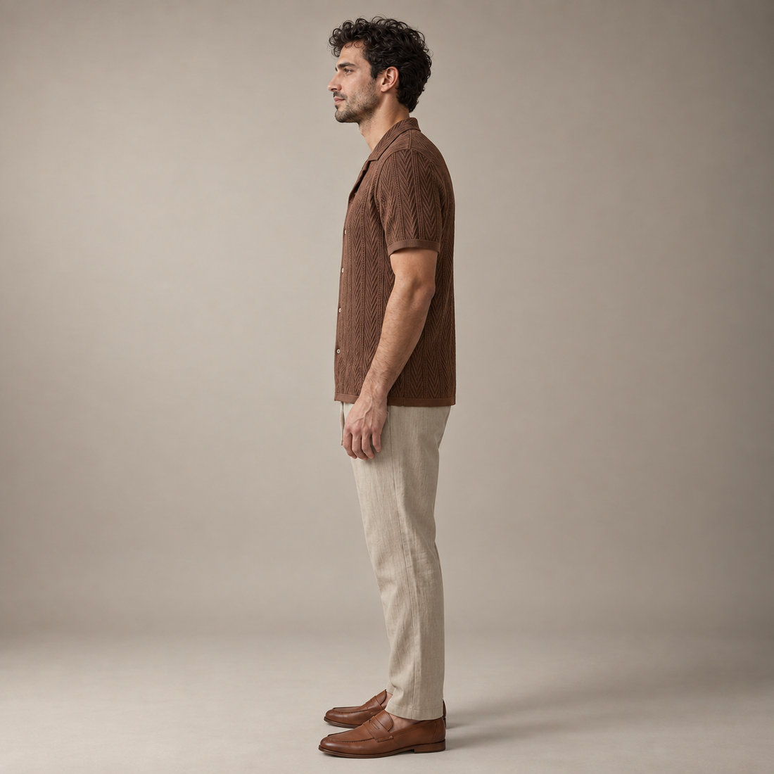Men's Open-Knit Shirt and Trousers Set
