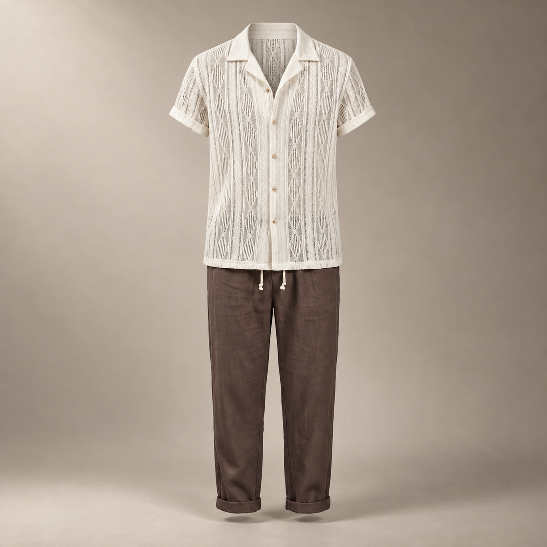 Men's Open-Knit Shirt and Trousers Set