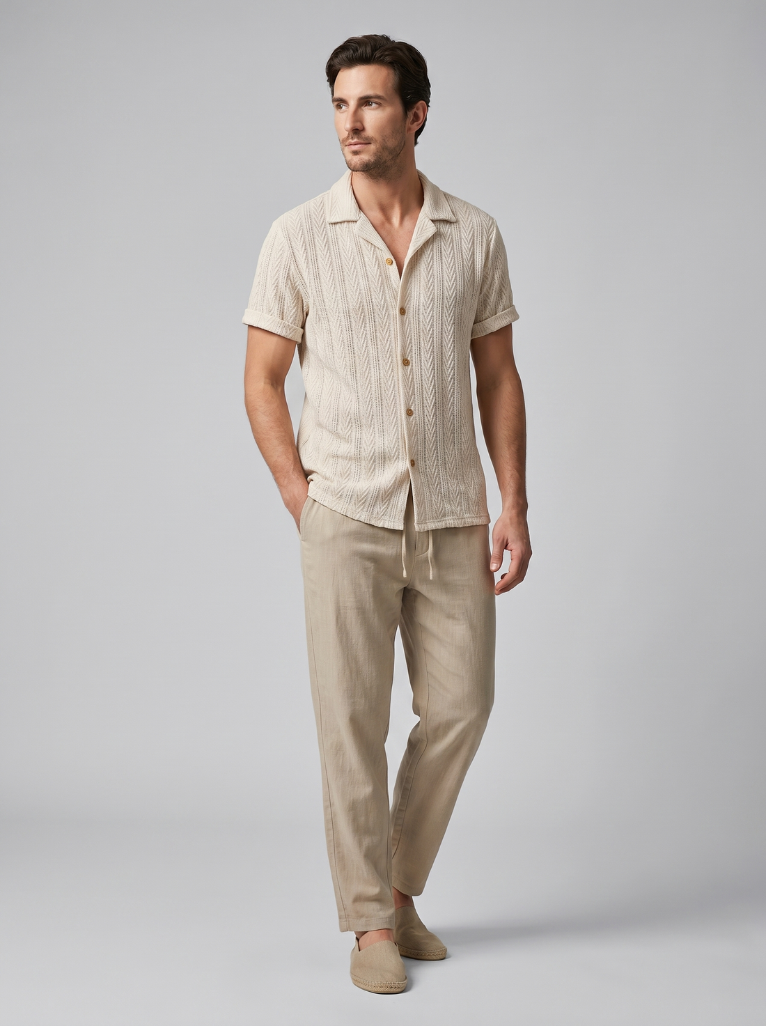 Men's Open-Knit Shirt and Trousers Set