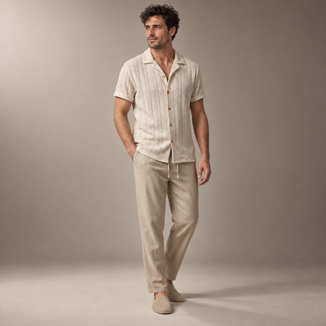 Men's Open-Knit Shirt and Trousers Set