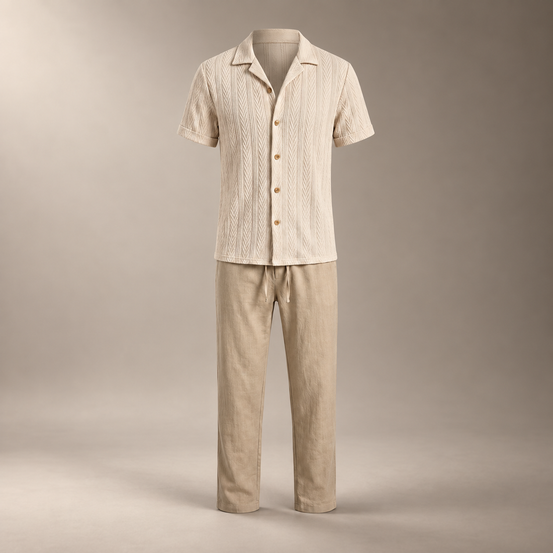 Men's Open-Knit Shirt and Trousers Set