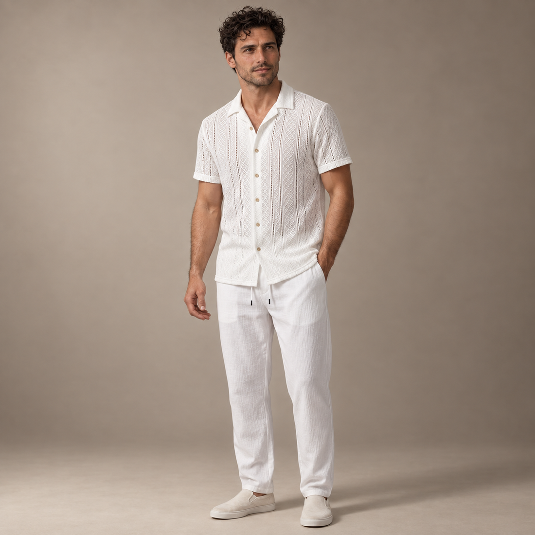 Men's Open-Knit Shirt and Trousers Set