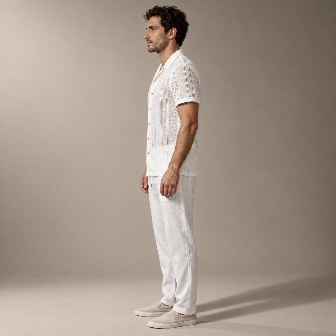 Men's Open-Knit Shirt and Trousers Set