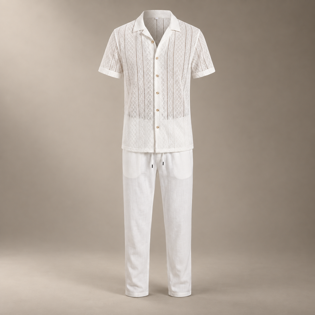 Men's Open-Knit Shirt and Trousers Set