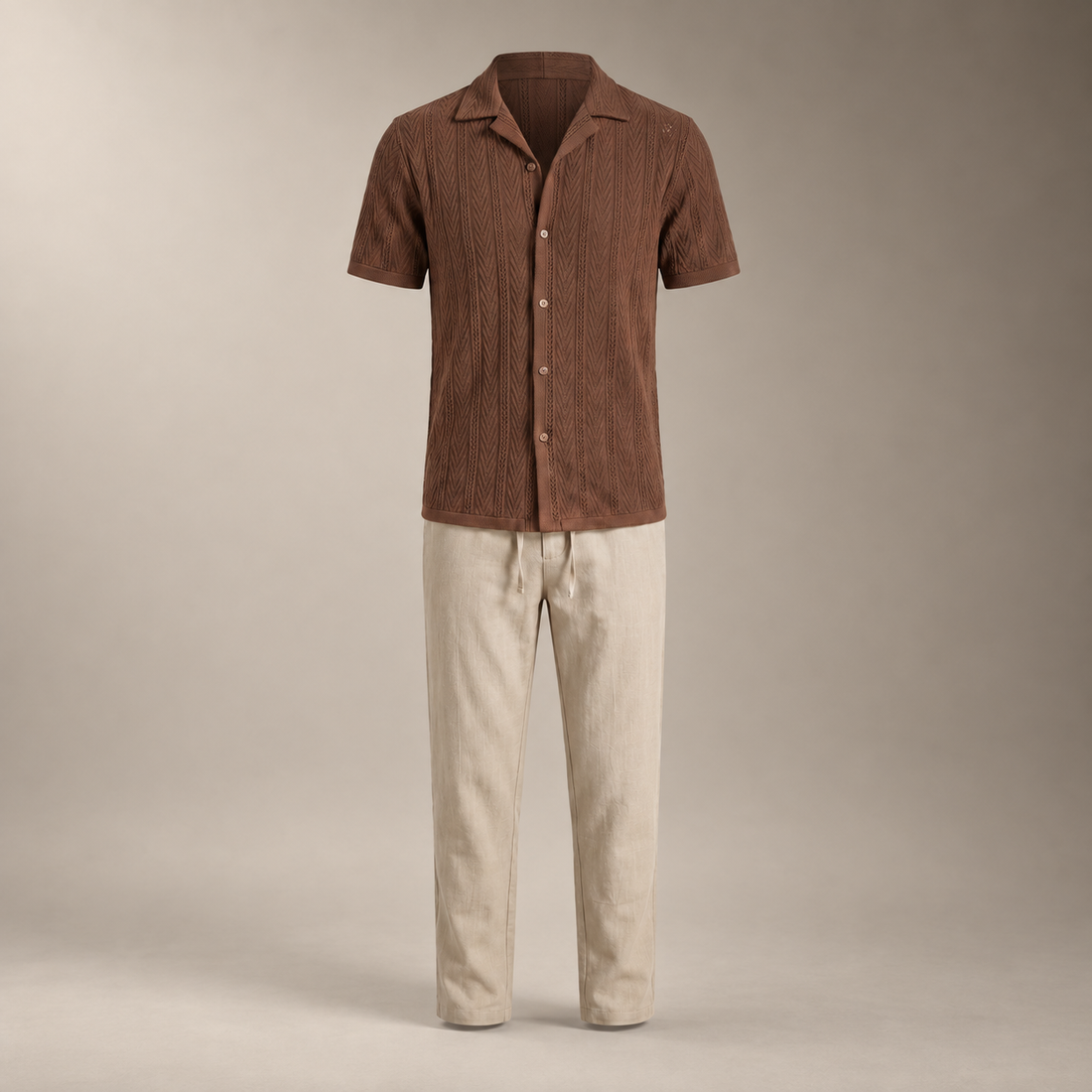 Men's Open-Knit Shirt and Trousers Set
