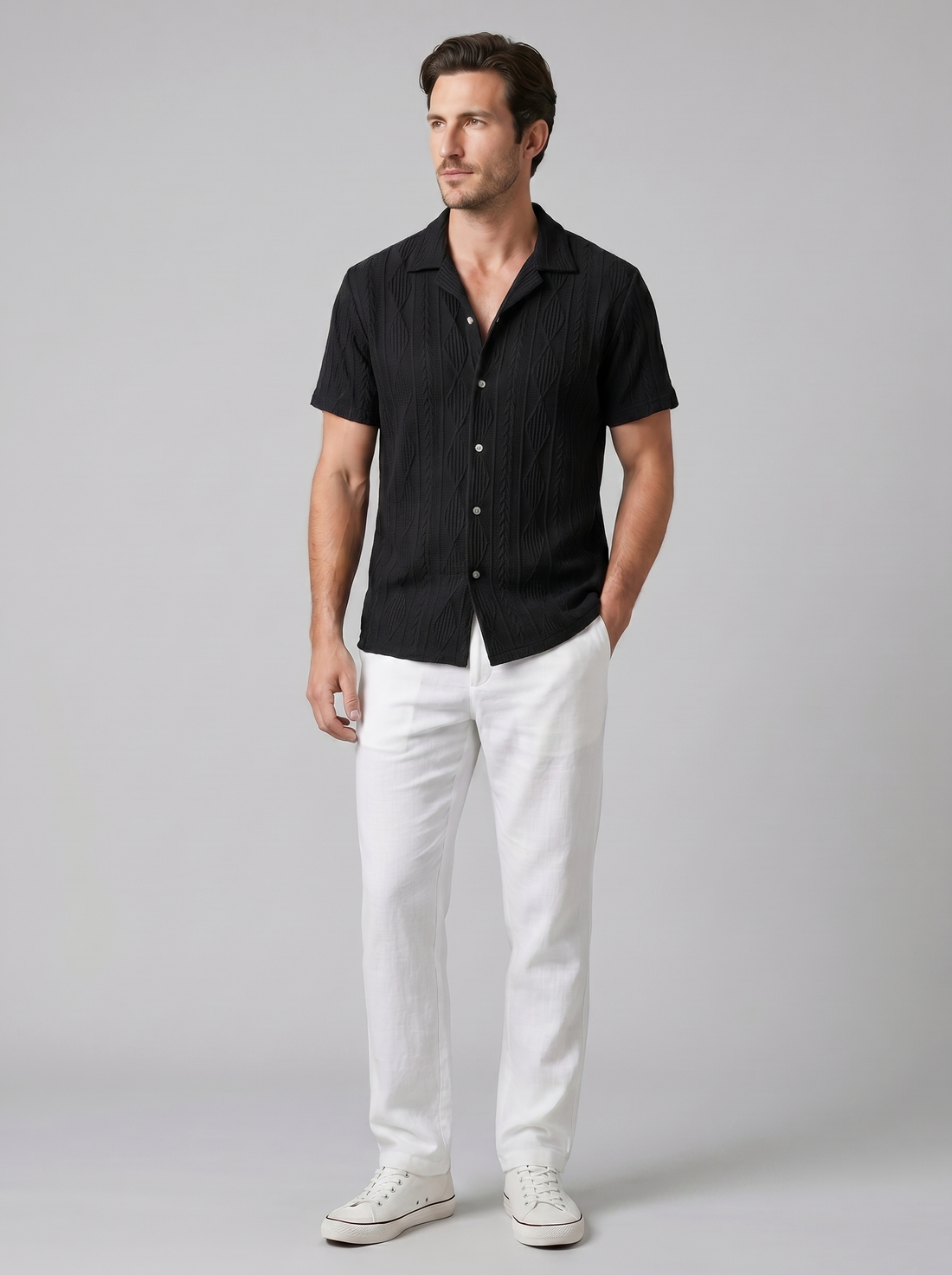 Men's Open-Knit Shirt and Trousers Set