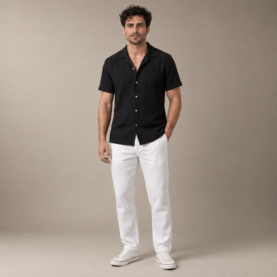 Men's Open-Knit Shirt and Trousers Set