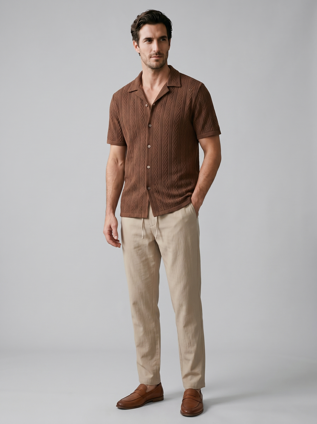 Men's Open-Knit Shirt and Trousers Set