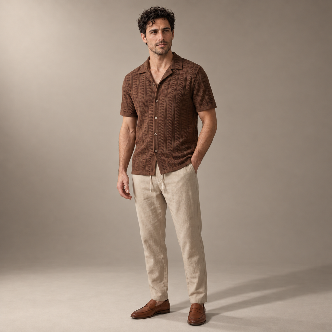 Men's Open-Knit Shirt and Trousers Set