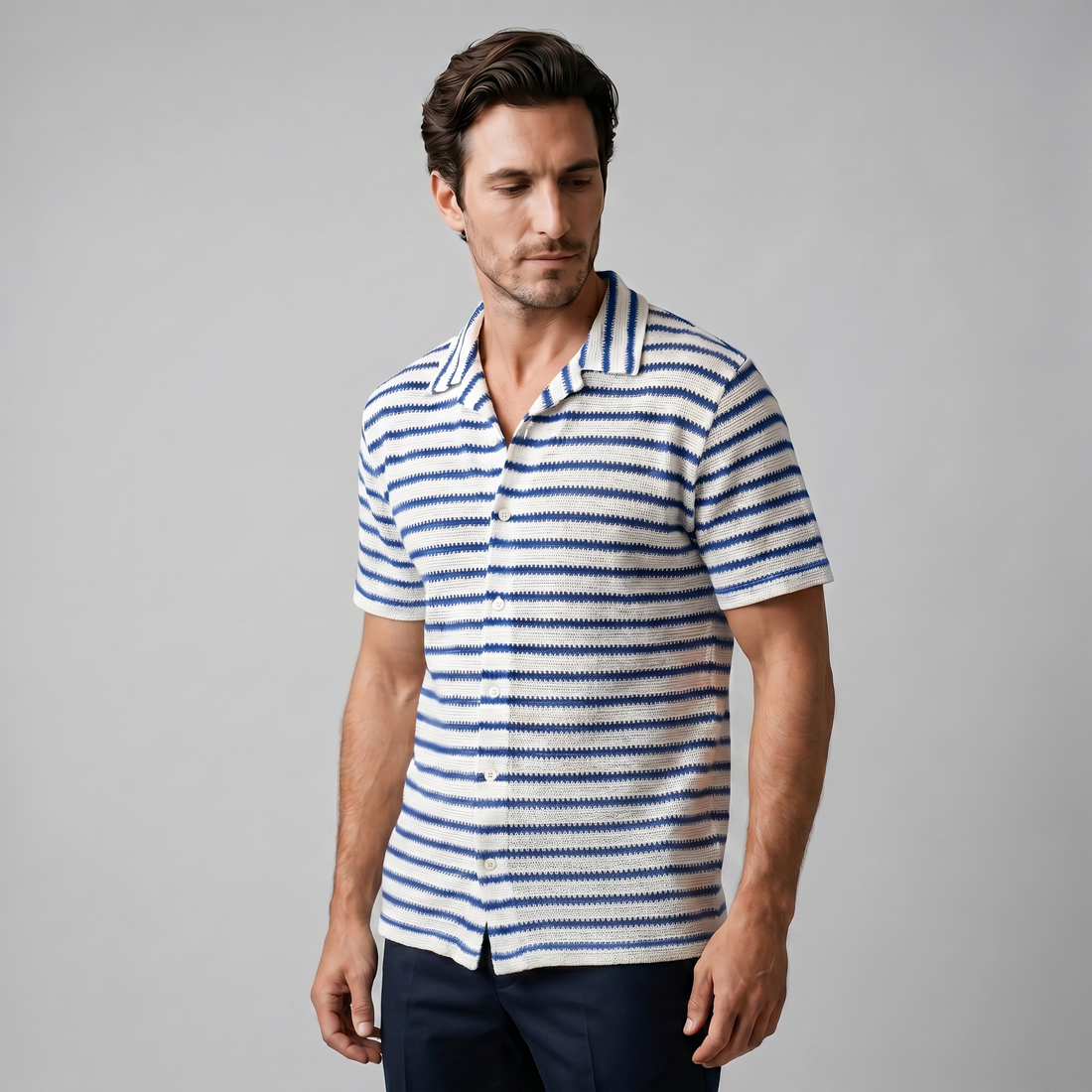 Men's Open-Knit Stripe Resort Shirt