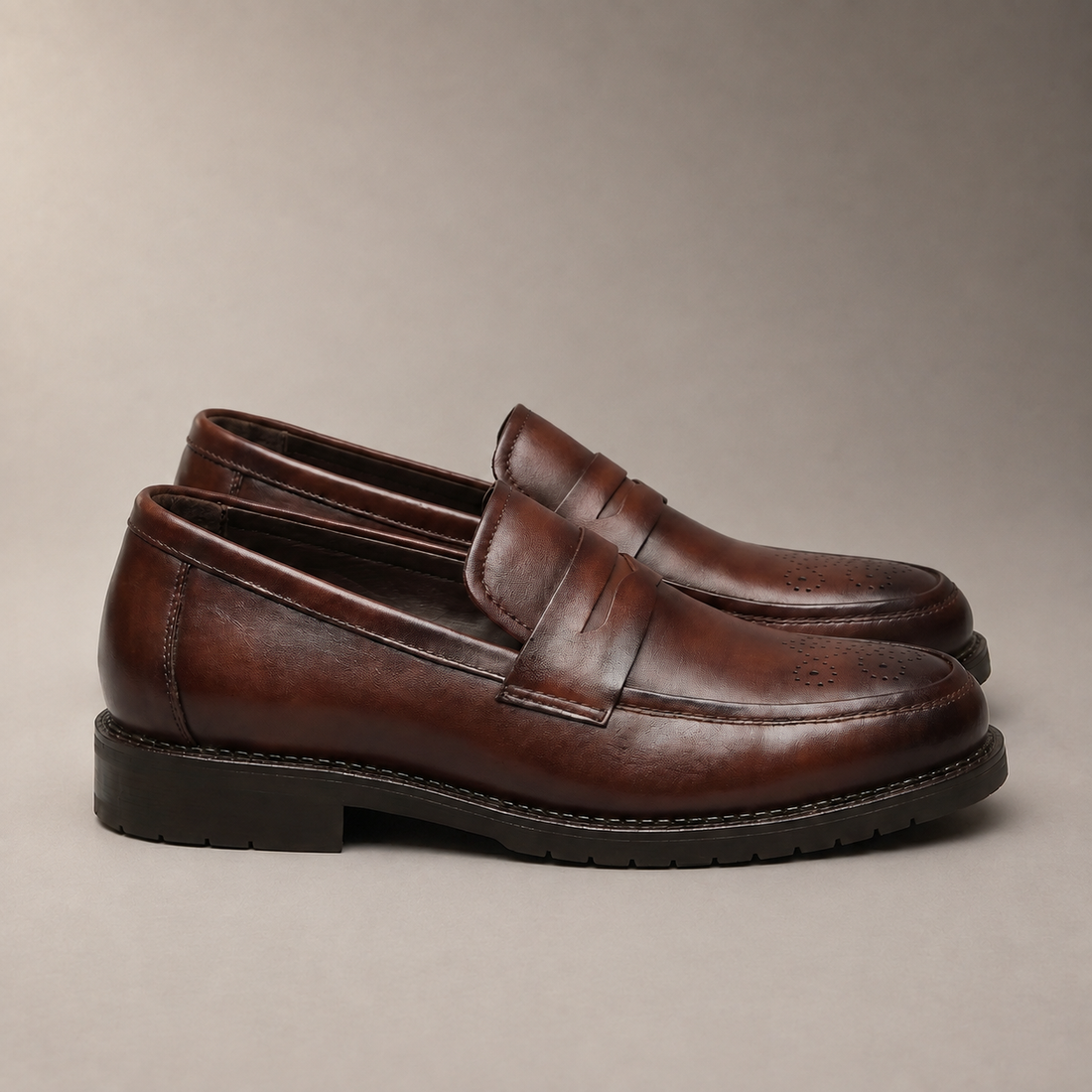 Men's Penny Loafers with Brogue Details
