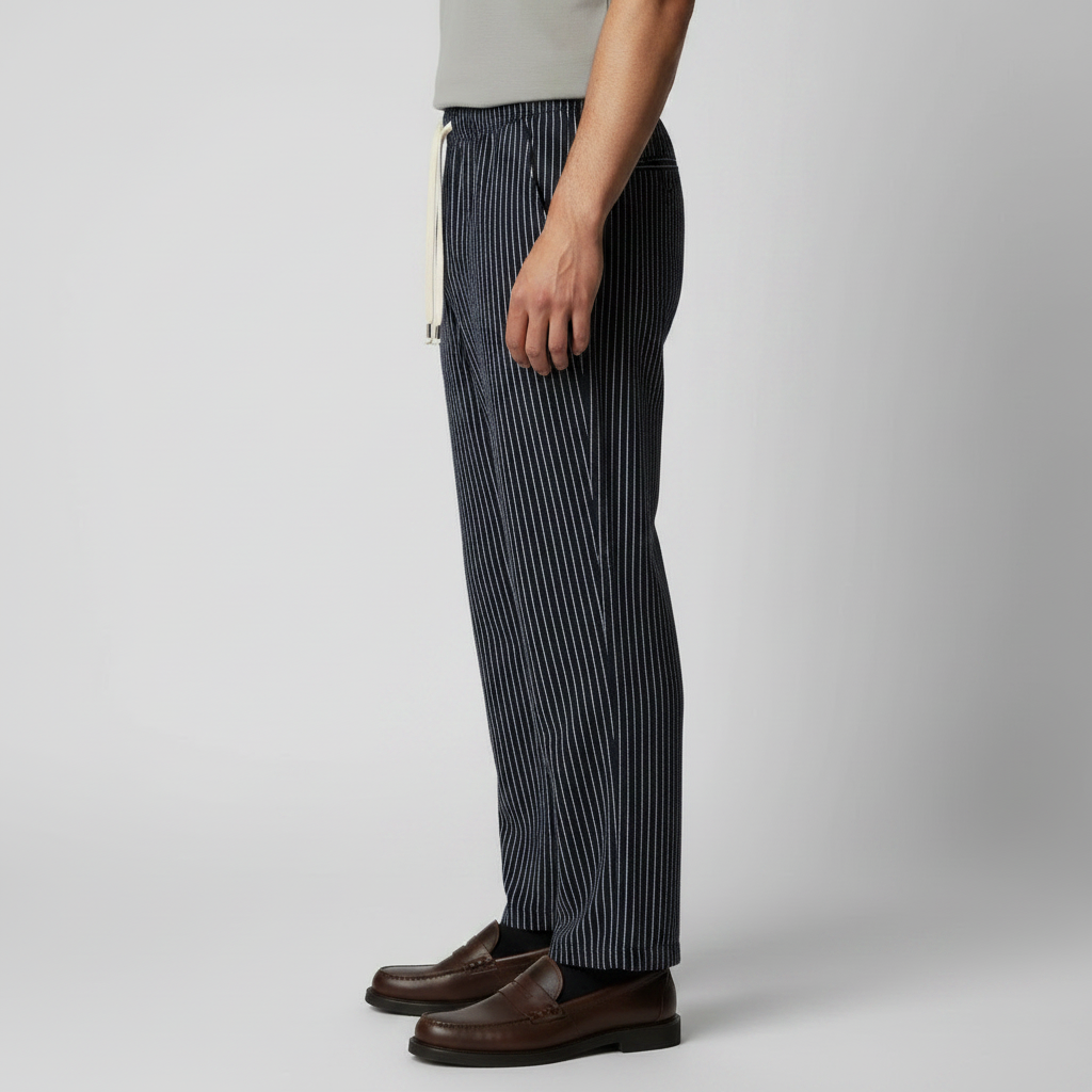 Men's Pinstripe Cotton Linen Drawstring Trousers