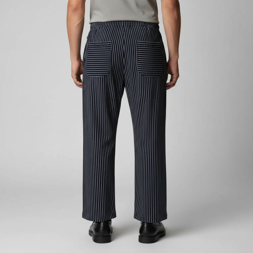 Men's Pinstripe Cotton Linen Drawstring Trousers