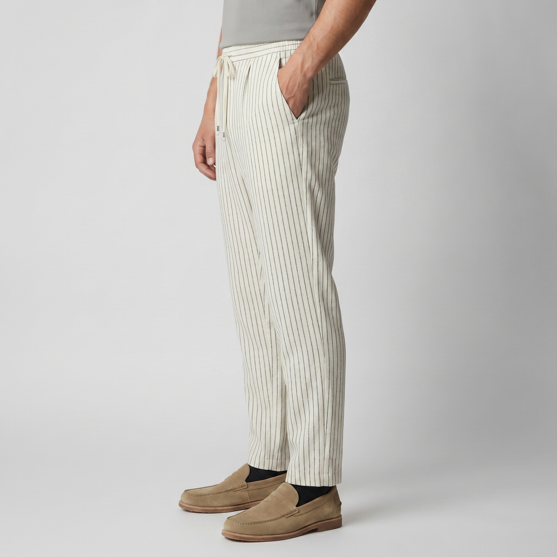 Men's Pinstripe Linen Cotton Drawstring Trousers