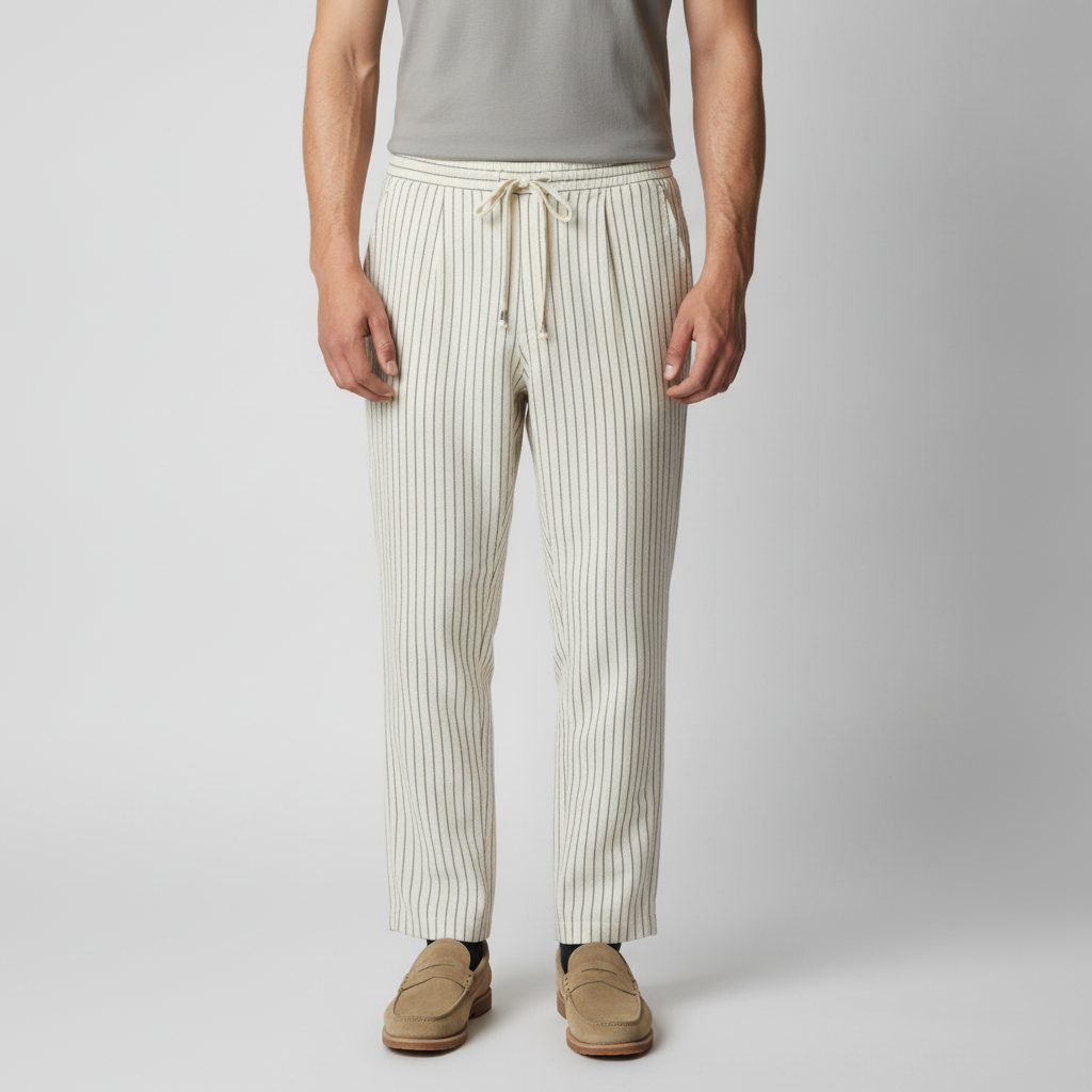 Men's Pinstripe Linen Cotton Drawstring Trousers