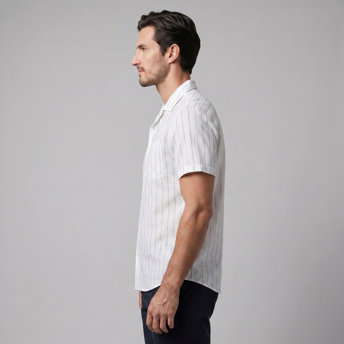 Men's Pinstripe Short-Sleeve Camp Shirt