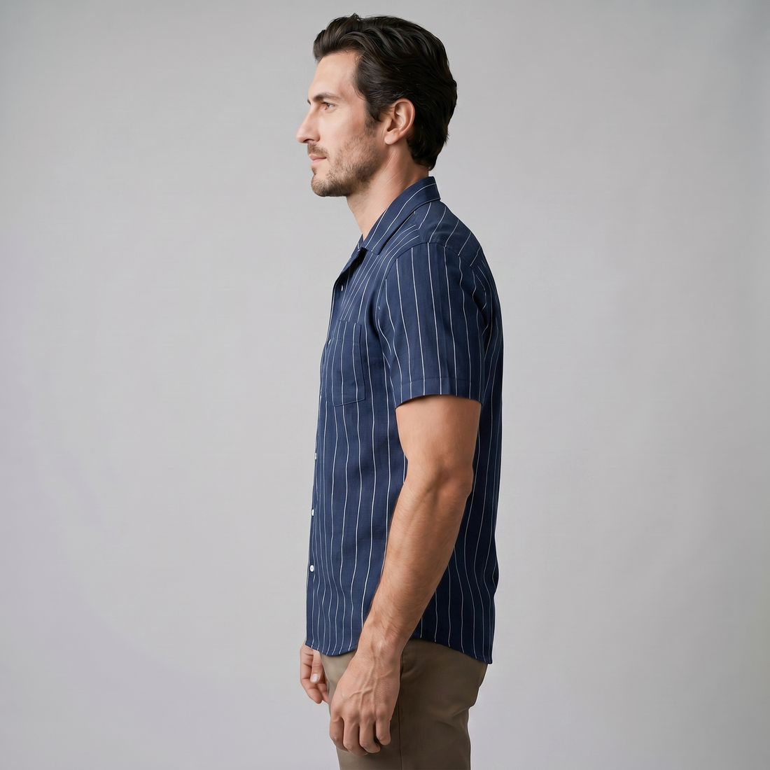 Men's Pinstripe Short-Sleeve Camp Shirt