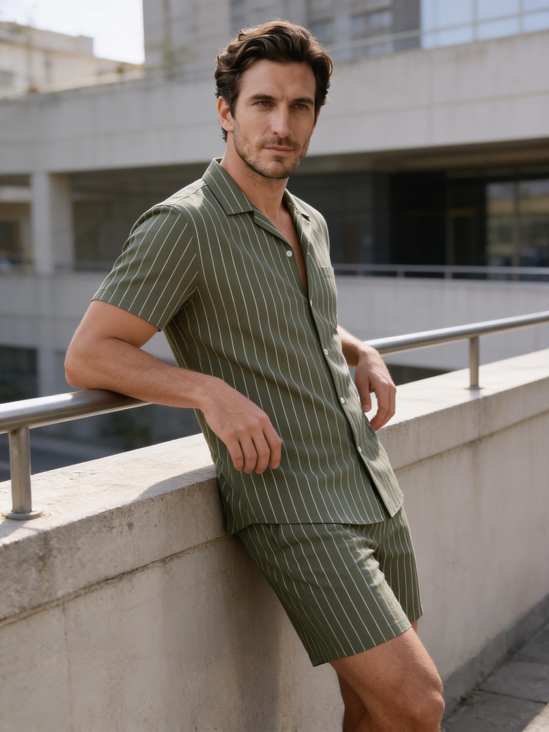 Men's Pinstripe Short Sleeve Co-Ord Set