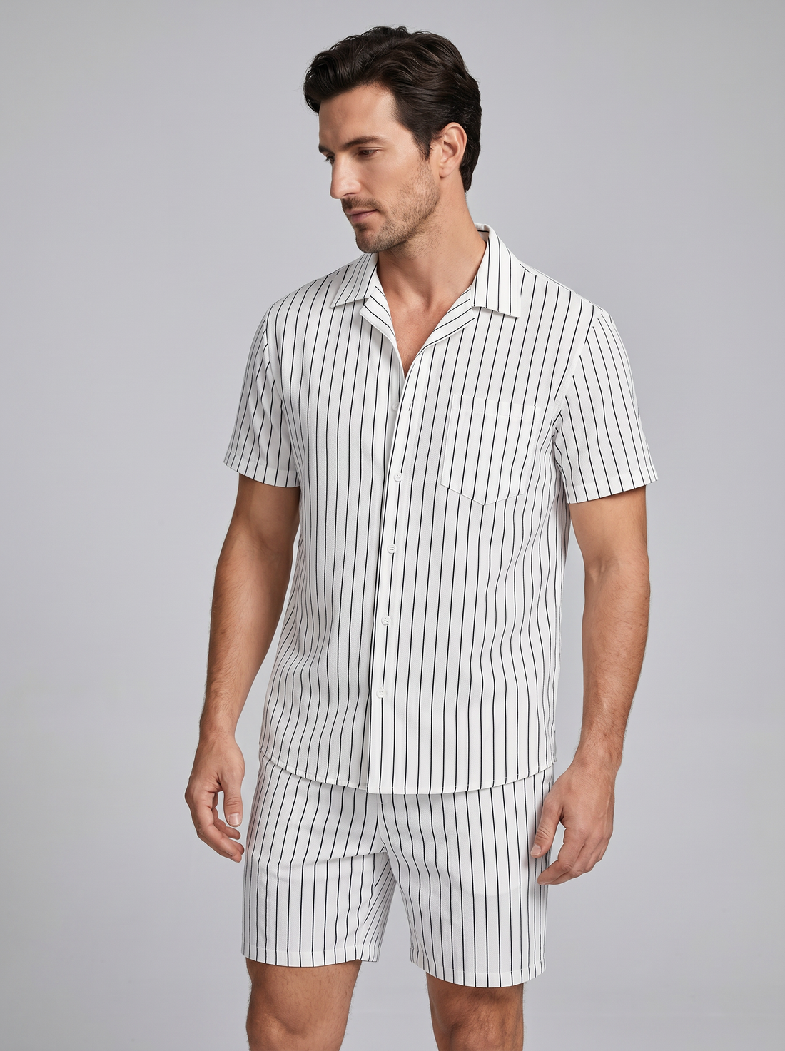 Men's Pinstripe Short Sleeve Co-Ord Set