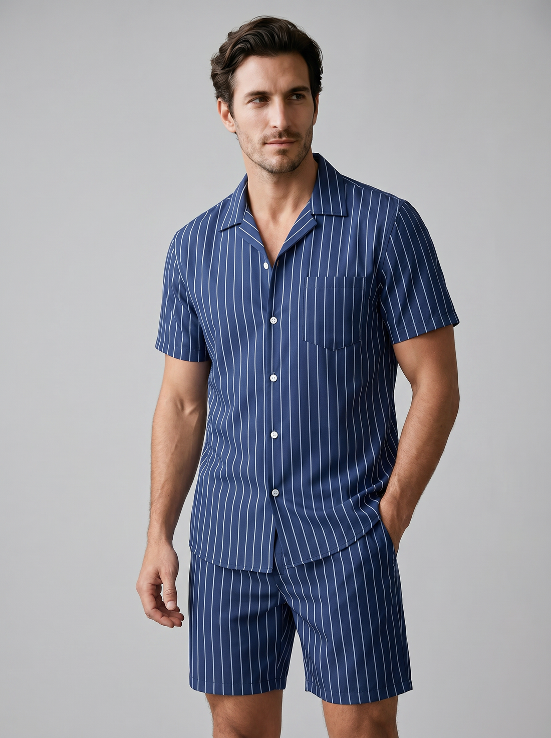 Men's Pinstripe Short Sleeve Co-Ord Set
