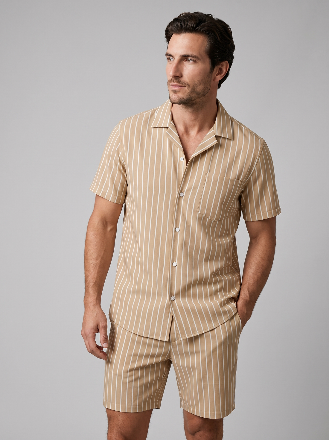 Men's Pinstripe Short Sleeve Co-Ord Set