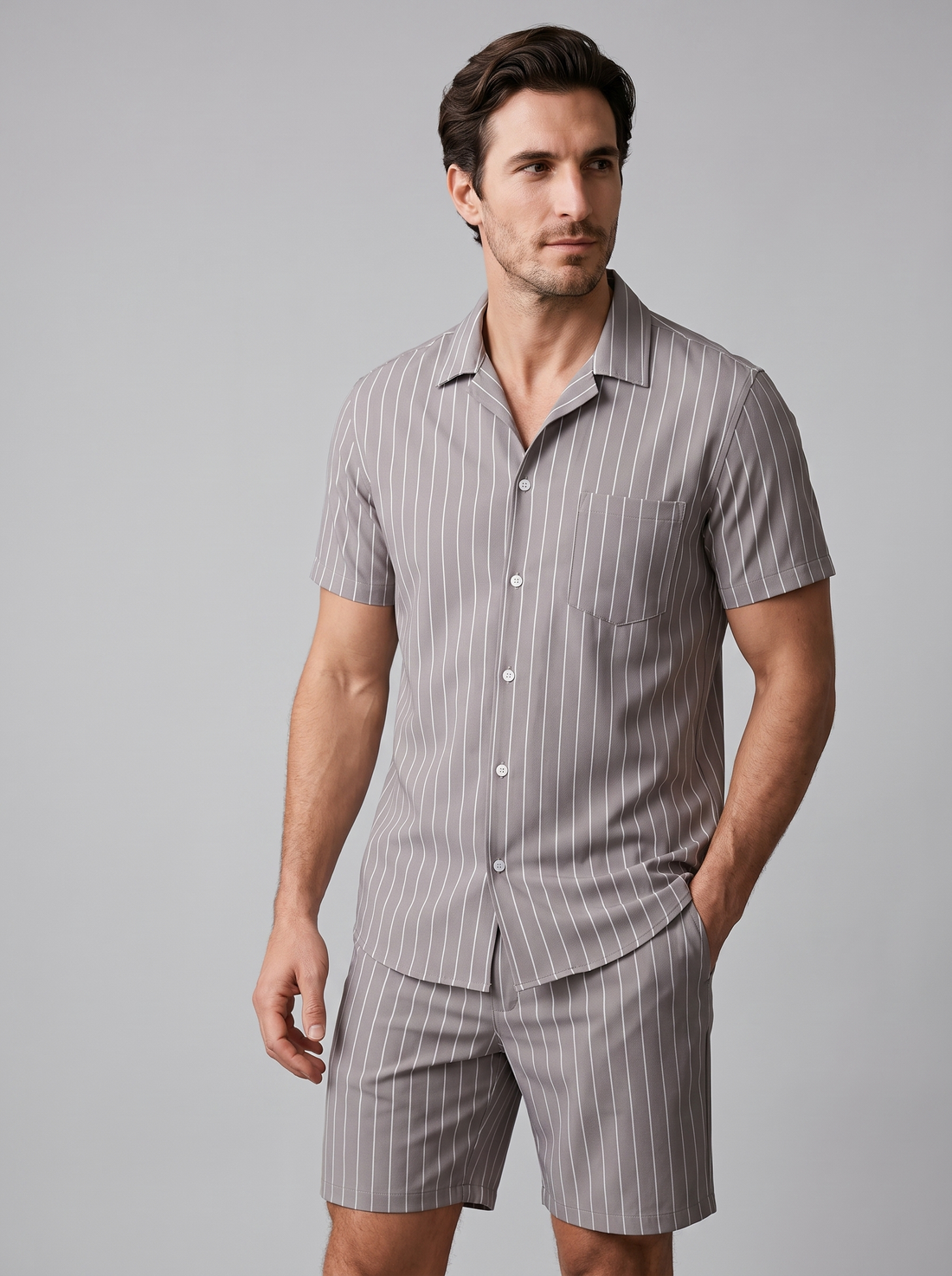 Men's Pinstripe Short Sleeve Co-Ord Set