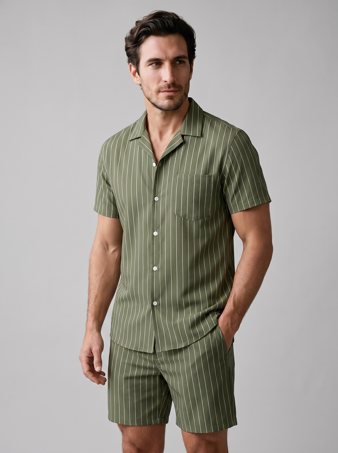 Men's Pinstripe Short Sleeve Co-Ord Set
